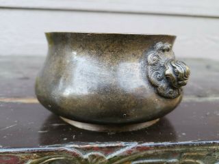 Old House Chinese 1380g Ming Bronze Lion Head Incense Burner Marked Asian China 2