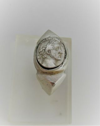 Museum Quality Ancient Roman Ar Silver Seal Ring Portrait Of Marcus Aurelius