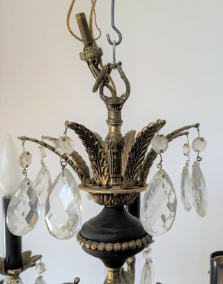 Antique Vintage VERY PETITE Brass Crystal Small 5 Arm CHANDELIER 4