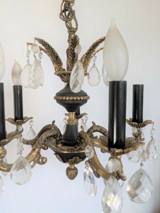 Antique Vintage VERY PETITE Brass Crystal Small 5 Arm CHANDELIER 5