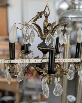 Antique Vintage VERY PETITE Brass Crystal Small 5 Arm CHANDELIER 6