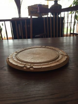 Old/vintage Antique Round Wood Bread Board With Carving