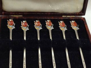 RARE SOLID SILVER AND ENAMEL WITCHES COCKTAIL STICKS 2