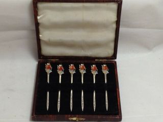 RARE SOLID SILVER AND ENAMEL WITCHES COCKTAIL STICKS 3