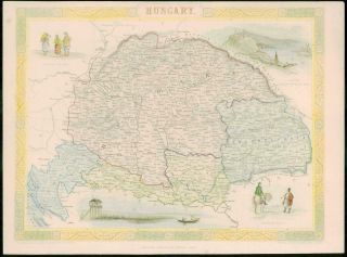 1850 - Antique Map Of " Hungary " By Tallis - Full Colour (19)