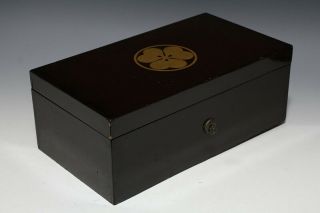 Japan Antique Edo Gold Makie box case Busho sword koshirae Yoroi Tsuba samurai 紋 3