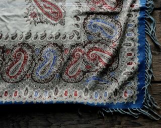 Antique Victorian Paisley Wool Shawls Piano Shawl Cutter Fabric 8