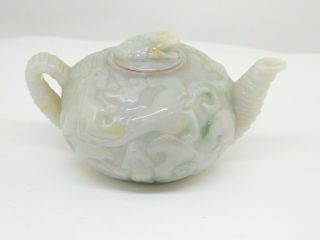 Estate Ornate Carved Green Jade Teapot W/ Removable Lid 332.  2g 2.  75x4x2.  25 "