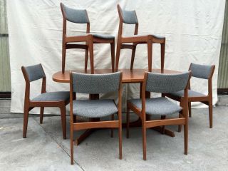 Vintage Danish Modern Teak Dining Table w/ 10 (Ten) Chairs Gudme Wegner Era 2