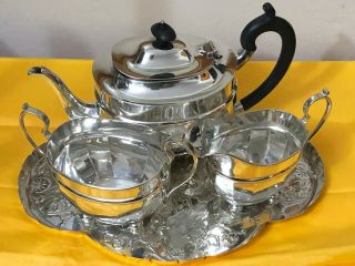 Solid Sterling Silver Bachelor Tea Set - S Blanckensee & Son Ltd - Chester 1932