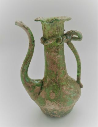Scarce Circa 100 - 300ad Roman Era Iridescent Glass Ewer With Handle