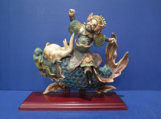 Vintage Chinese Roof Tile Warrior Dragon Fish