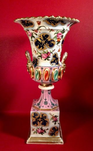 French Vieux Old Paris Hard Paste Porcelain Mantle Vase Satyr Faun Handles 2