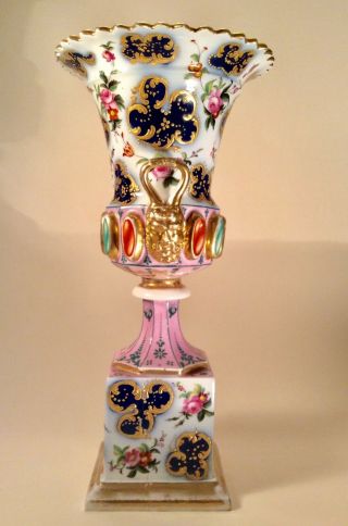 French Vieux Old Paris Hard Paste Porcelain Mantle Vase Satyr Faun Handles 3