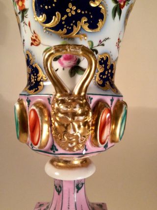 French Vieux Old Paris Hard Paste Porcelain Mantle Vase Satyr Faun Handles 5
