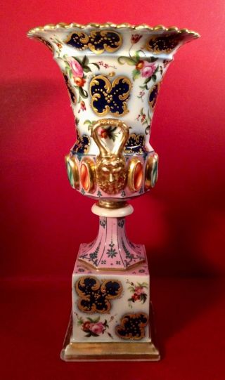 French Vieux Old Paris Hard Paste Porcelain Mantle Vase Satyr Faun Handles 7