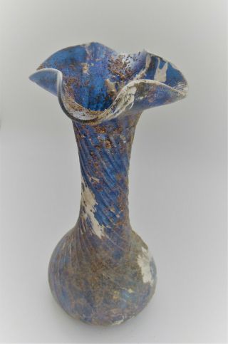 ANCIENT ROMAN AQUA BLUE GLASS IRIDESCENT URGENTARI VESSEL CIRCA 200 - 300AD 2