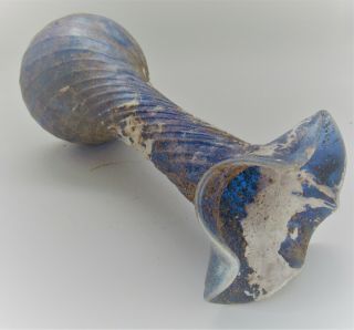 ANCIENT ROMAN AQUA BLUE GLASS IRIDESCENT URGENTARI VESSEL CIRCA 200 - 300AD 3