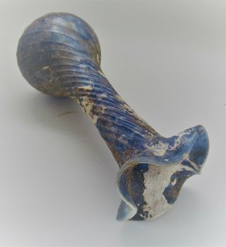 ANCIENT ROMAN AQUA BLUE GLASS IRIDESCENT URGENTARI VESSEL CIRCA 200 - 300AD 4