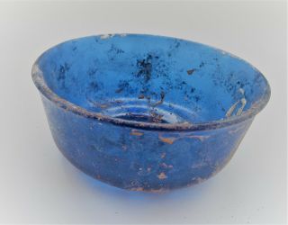 MUSEUM QUALITY ANCIENT ROMAN AQUA BLUE GLASS BOWL CIRCA 200 - 300AD 3