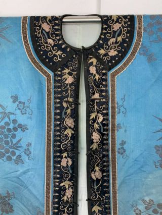 Antique Qing CHINESE Silk EMBROIDERY Robe Gold Thread Border DAMASK AS - IS 4