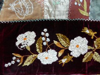 Two 1886 - 89 Antique Velvet & Silk Embroidered Crazy Quilts 6