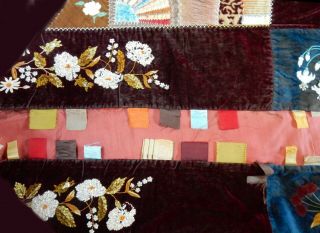 Two 1886 - 89 Antique Velvet & Silk Embroidered Crazy Quilts 8