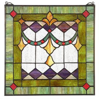 17 " H X 17 " W Victorian Tiffany - Style Stained Glass Window Panel