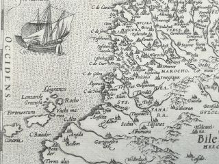 Ortelius Large Map North Africa Ship Sea Monster - 1592 3