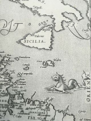Ortelius Large Map North Africa Ship Sea Monster - 1592 5