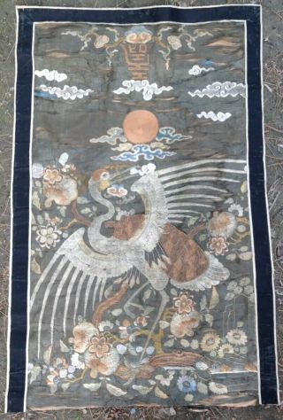 Early Antique Qing Chinese Embroidery Phoenix Bird Kesi Brocade Silk Panel