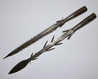 Two Mangbetu,  Azande Barbed Spear Heads.  Congo.