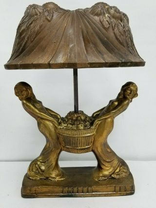 Vintage Art Deco Nude Table Lamp W Glass Shade Bronze Spelter For Repair