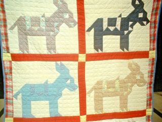 ANTIQUE VINTAGE 1930S/40S RARE DEMOCRAT DONKEY FOLK - ART PATCHWORK QUILT WOW 2