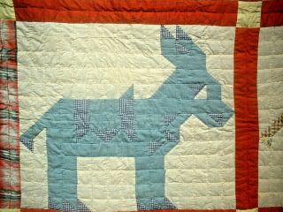 ANTIQUE VINTAGE 1930S/40S RARE DEMOCRAT DONKEY FOLK - ART PATCHWORK QUILT WOW 3