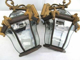 Pair Vintage Gothic French Hinkley Cast Metal Brass Outdoor Wall Sconce Light 7