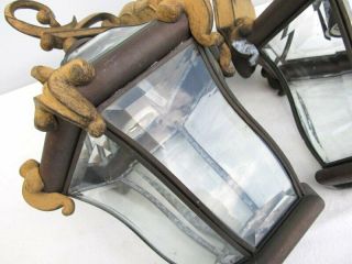 Pair Vintage Gothic French Hinkley Cast Metal Brass Outdoor Wall Sconce Light 8