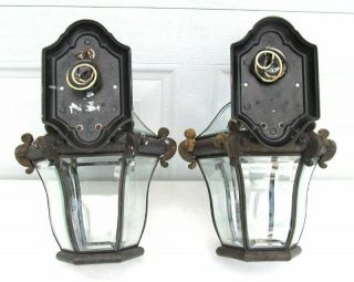 Pair Vintage Gothic French Hinkley Cast Metal Brass Outdoor Wall Sconce Light 9