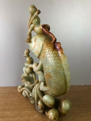 GOOD LARGE Ca 1900 JADE FISH AND CHILDRENS SCULPTURE 6
