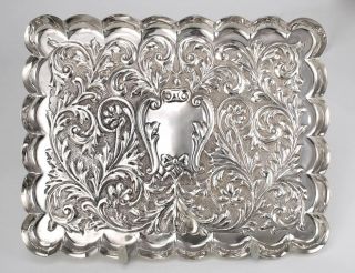 Mappin & Webb Large Sterling Silver Chased Tray Plate Dish 244grms 1903 London