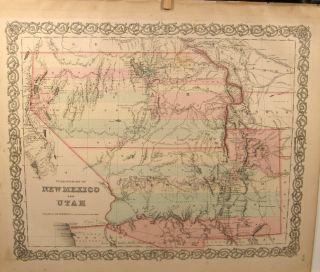 ANTIQUE HAND COLOR ENGRAVING MAP MEXICO & UTAH 1859 COLTON ' S GENERAL ATLAS 12