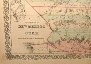 ANTIQUE HAND COLOR ENGRAVING MAP MEXICO & UTAH 1859 COLTON ' S GENERAL ATLAS 2