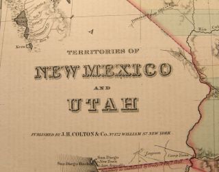 ANTIQUE HAND COLOR ENGRAVING MAP MEXICO & UTAH 1859 COLTON ' S GENERAL ATLAS 3