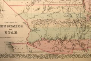 ANTIQUE HAND COLOR ENGRAVING MAP MEXICO & UTAH 1859 COLTON ' S GENERAL ATLAS 9