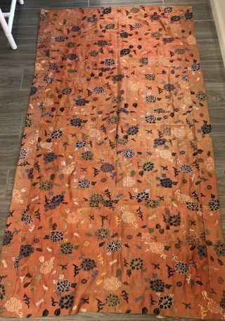Antique Japanese Floral Embroidery Silk Panel Or Coverlet Deco Era