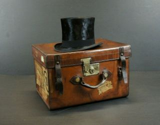 Stunning Edwardian Top Hat & Leather Hatbox Suitcase
