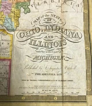 Vintage Pocket Map: 1839 Mitchell’s Map Of Ohio,  Indiana,  Illinois,  & Michigan 8