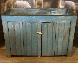 Antique Rustic Zinc Top Dry Sink Cabinet Primtive Farmhouse Style