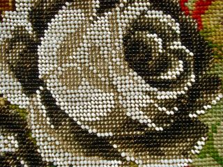 ANTIQUE 19TH CENTURY VICTORIAN BEADWORK & WOOLWORK FLORAL ROSES PANEL 6
