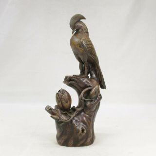 H738 Rare Japanese Old Bizen Pottery Incense Burner Of Bird Statue W/finest Work